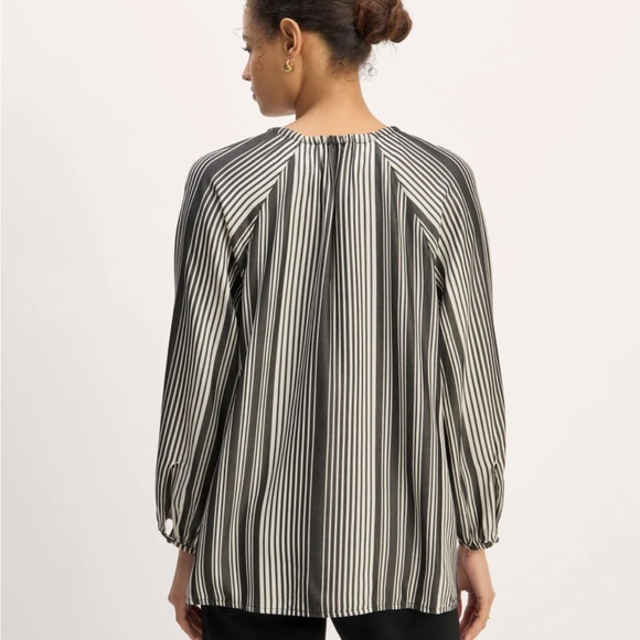 Everlane striped blouse shirt cream bone black button front tie tencel small - Picture 4 of 10